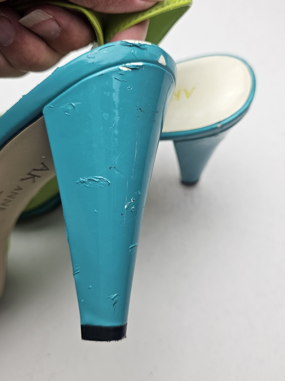 Anne Klein Lime Green Slingback Heels with Teal Flower Y2k Vintage Clubwear 7.5 - Picture 6 of 7